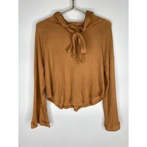 Lazy Sunday Orange Waffle Knit Hood Sweater Womens Small Autumn Halloween NEW